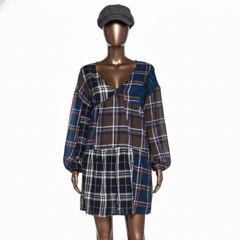 Dolls Kill Current Mood Better Together Plaid Mini Dress – Brown Mix Size XS